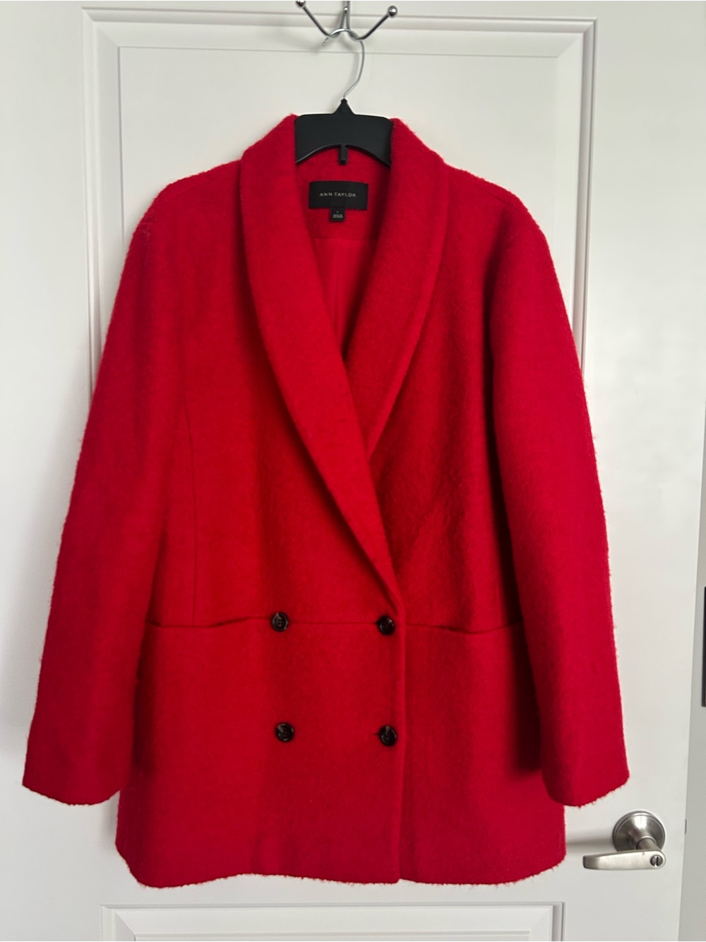 Ann Taylor Bright Red Double-Breasted Shawl Collar Pea Coat